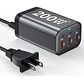 USB C Charger Block 200W 6 Port GaN Fast Charging Station Hub for Laptop, iPad, iPhone 17 Pro Max Fast Charger Pixel DELL MacBook Pro/Air Galaxy S25 Steam Deck USB C 100W Adapter for Android