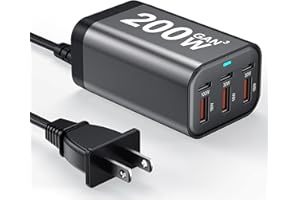 USB C Charger Block 200W 6 Port GaN Fast Charging Station Hub for Laptop, iPad, iPhone 17 Pro Max Fast Charger Pixel DELL Mac