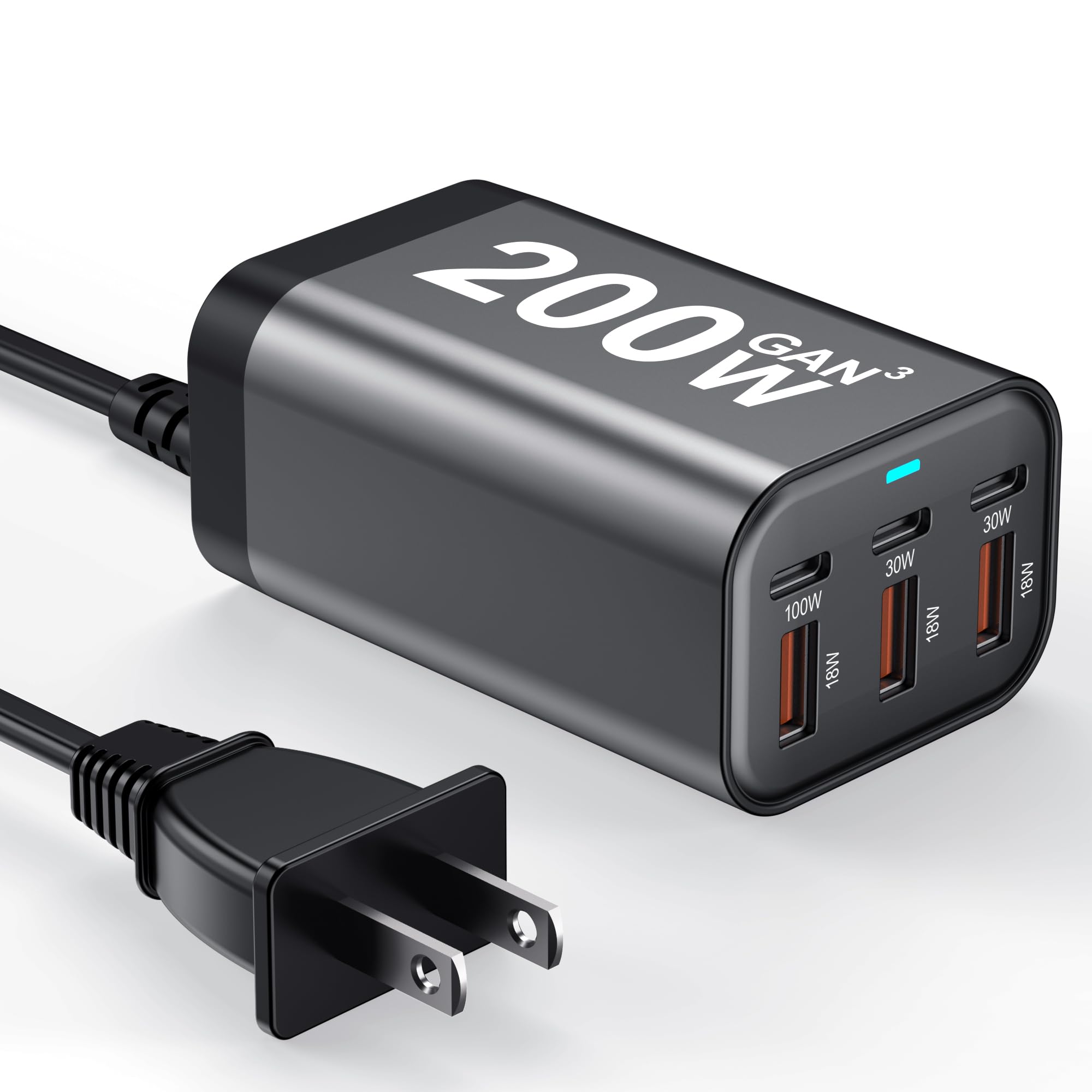 USB C Charger Block 200W 6 Port GaN Fast Charging Station Hub for Laptop, iPad, iPhone 17 Pro Max Fast Charger Pixel DELL MacBook Pro/Air Galaxy S25 Steam Deck USB C 100W Adapter for Android