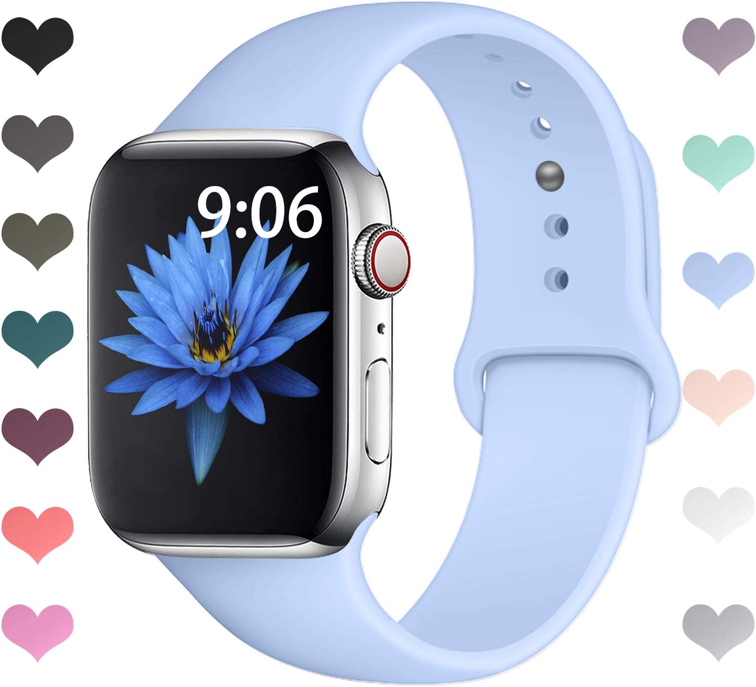 VODKER Compatible With Apple Watch Strap 38mm 42mm 40mm 44mm, Waterproof Soft Silicone Replacement Strap for Apple Watch Series 4/3/2/1