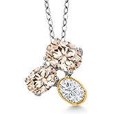 Gem Stone King 925 Silver and 10K Yellow Gold Peach Morganite and White Moissanite Pendant Necklace For Women (2.15 Cttw, Oval 8X6MM, 7X5MM and 6X4MM, Gemstone October Birthstone, with 18 Inch Chain)
