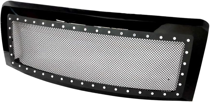 Gldifa Black Front Upper Grill fit 2009-2014 Ford F150 Rivet Steel Mesh Grille Replacement