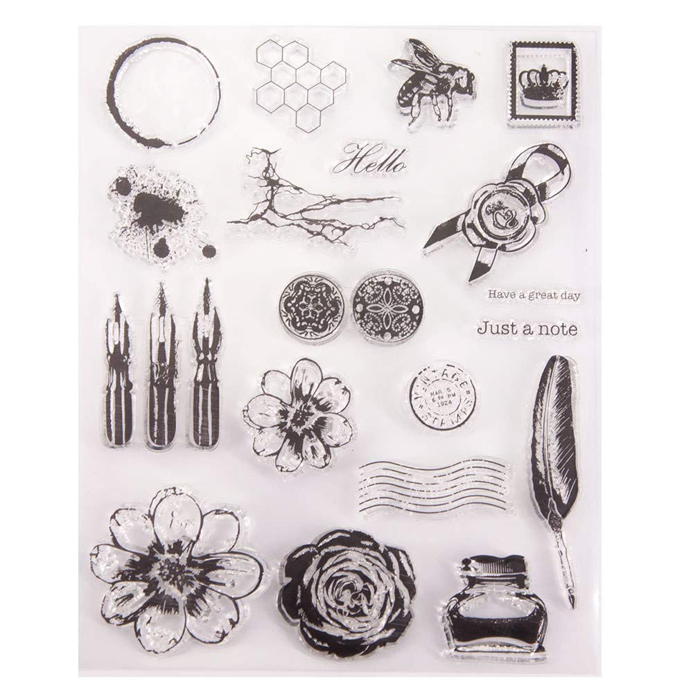 Arrietty Vintage Style Ink Marks Honeycomb Flowers Pens Just a Note Bee Clear Stamps for Card Making Decoration and DIY Scrapbooking
