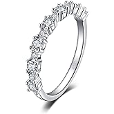 JewelryPalace Classic Cubic Zirconia Wedding Rings for Women, Half Eternity 925 Sterling Silver Promise Ring for Her, Round Cut Simulated Diamond Anniversary Band Ring