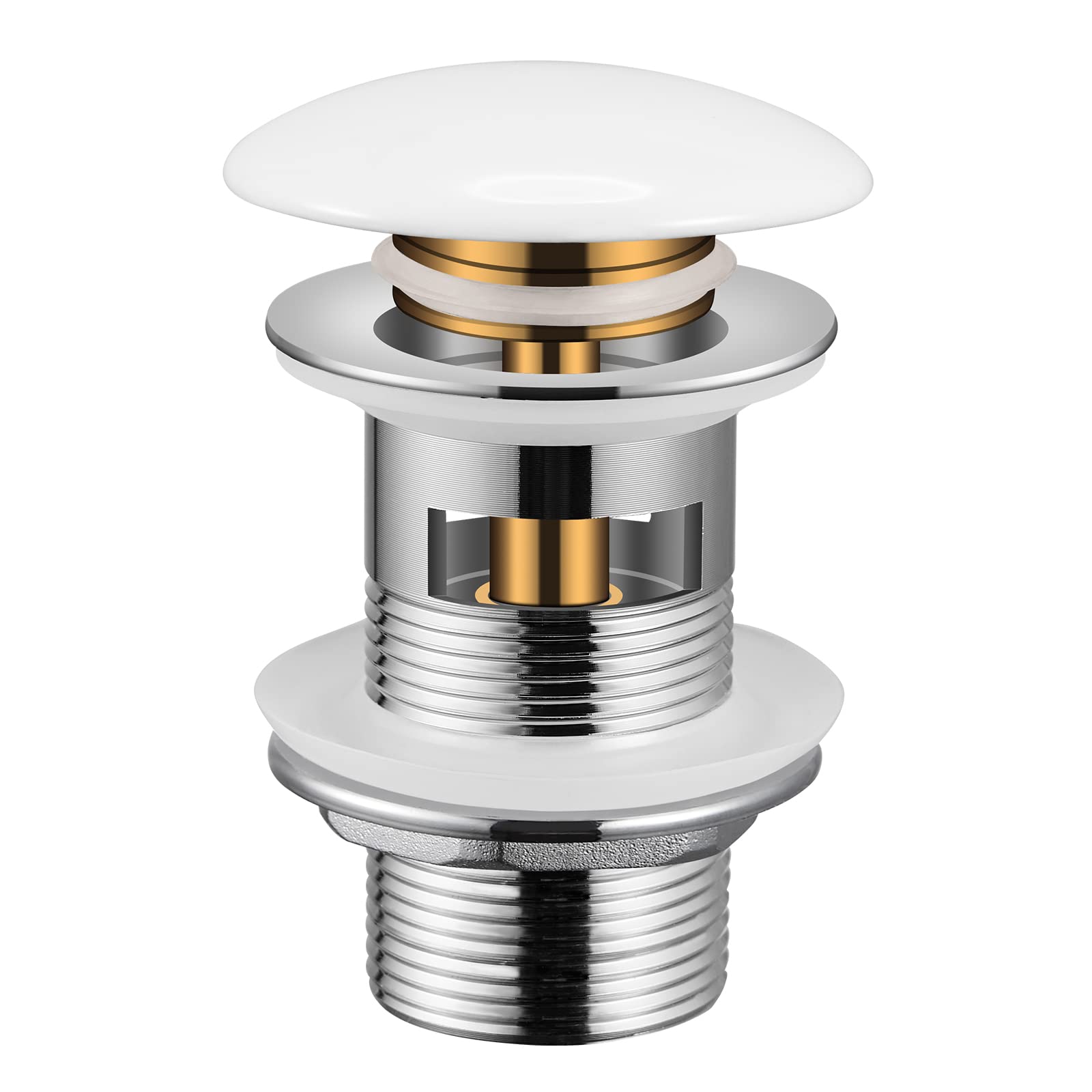 [Pop-up Basin Waste] Hapilife Modern Chrome Brass Slotted Bathroom Sink Sprung Plug Click Clack White