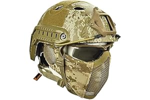 KOYHENG MH Tactical Fast Helmet Combined,with Foldable Ear Protection Half Face Mesh Mask and Goggles for Airsoft Paintball CS Game Set