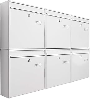 Burg-Wächter Briefkastenanlage 6 Fach | 108,6 x 64,4 x 10cm groß verzinkt Stahl weiß DIN A4 | Briefkasten Set 6 Briefkästen mit Namensschild, 2 Schlüssel, Montagematerial