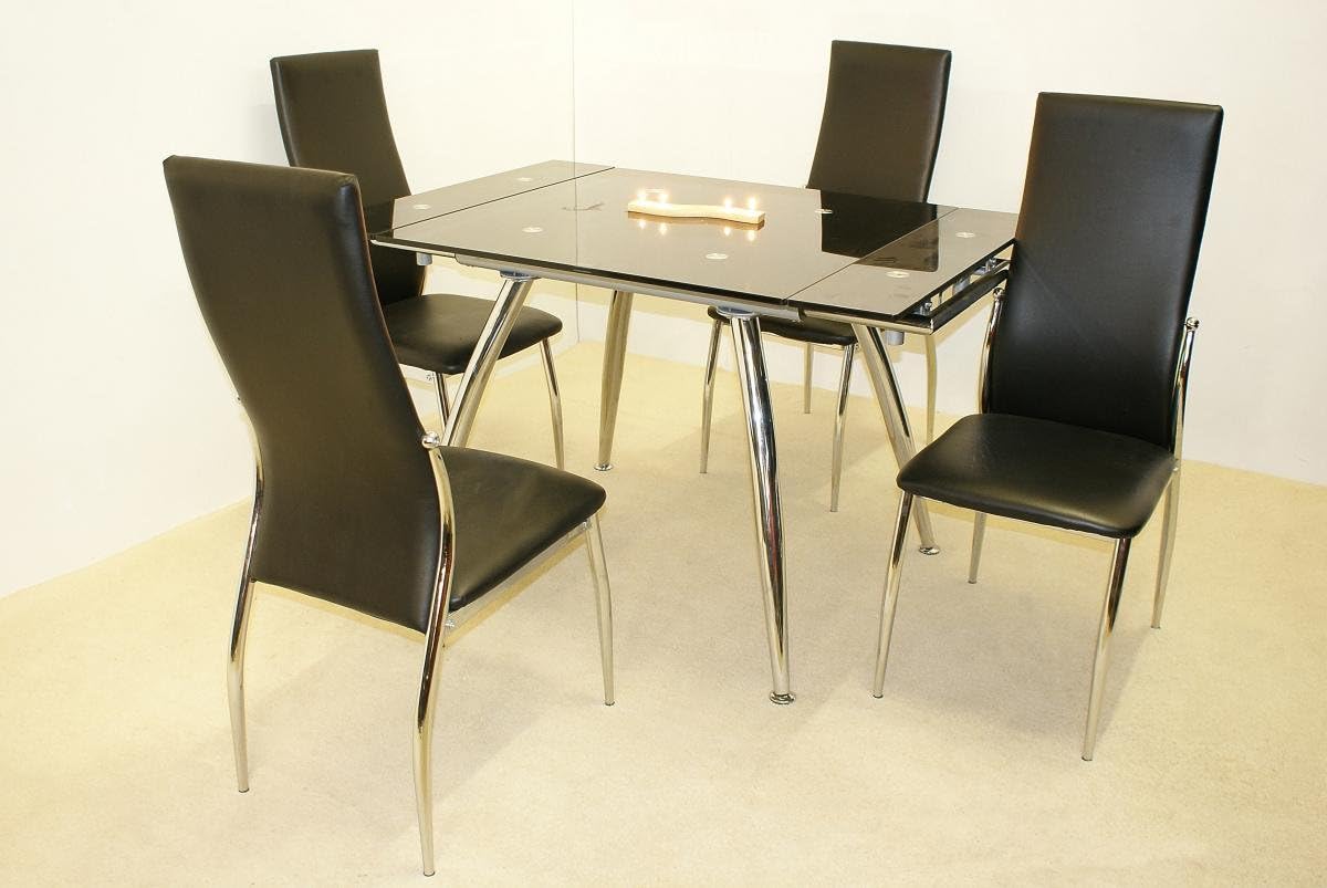 Magna Extending Table Black & Chrome, 830W + (2 * 180) x 830D, Dining Room Furniture