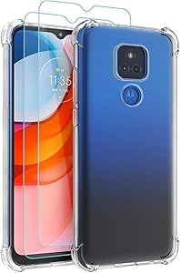 Osophter for Moto G Play 2021 Case with 2pcs Screen Protector Clear Transparent Reinforced Corners TPU Shock-Absorption Flexible Cell Phone Cover for Motorola G Play 2021(Clear)