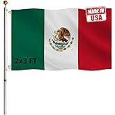 Hypoth Double Sided Mexico Flag 2x3 FT Outdoor- UV Fade Resistant 3Ply Mexican National Flags Canvas Header with 2 Brass Grommets Easy to Rising