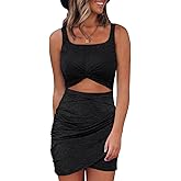 Acelitt Summer Dresses for Women 2025 Cut Out Twist Front Ruched Wrap Bodycon Sleeveless Party Club Mini Dress Beach Sundress