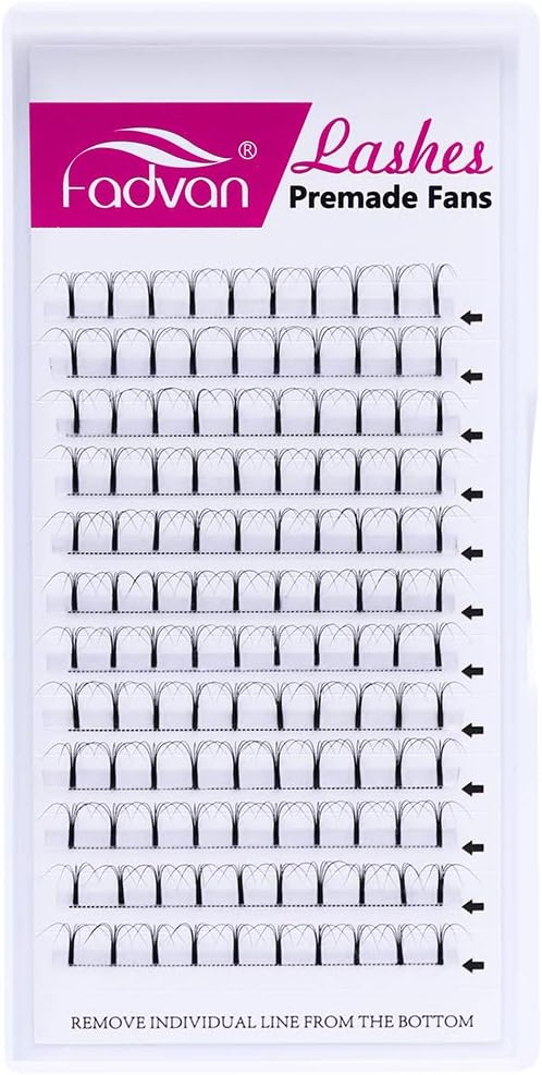 Premade Fans Eyelash Extensions FADVAN 5D Volume Lash Extensions D Curl 8-14mm Mixed Tray 0.10mm Pre made Volume Fans Lash Extensions Long Stem Silk Eyelashes Cluster (5D-0.10-D, 8-14mm Mix)