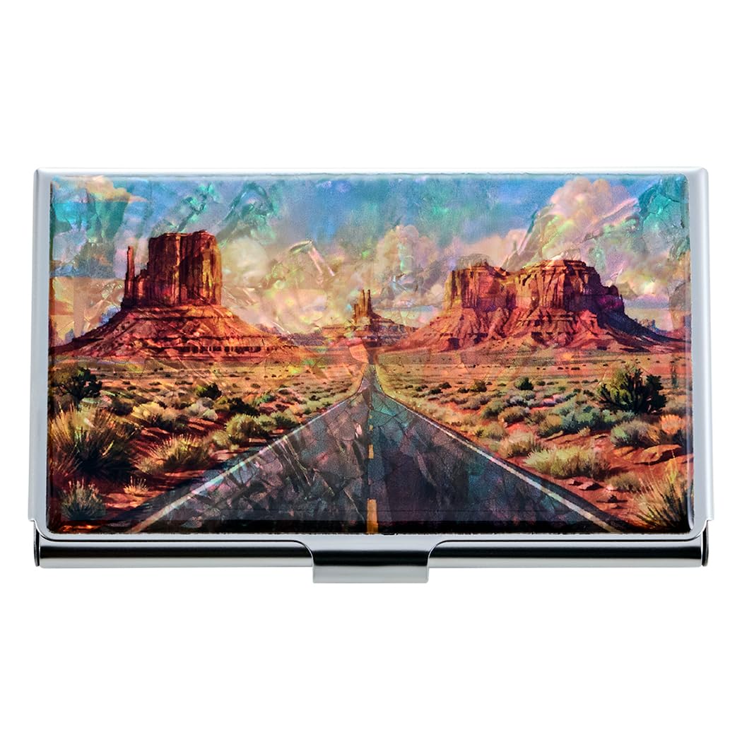 Mother of Pearl Butterfly Flower Design Womens Business Credit Name ID Card Holder Case Metal Stainless Steel Engraved Slim Purse Pocket Cash Money Wallet