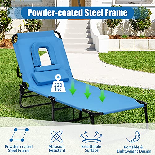 Goplus Folding Chaise Lounge Beach Chair, Face Down Tanning Chair with