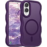 Pepmune for Samsung Galaxy S25 Edge Case, Curly Wavy Frame Hard Translucent Matte Clear Back Cover for Women Men Compatible with Magsafe Shockproof TPU Bumper Phone Case for Samsung S25 Edge, Purple
