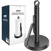 theaoo Heavy-Duty Paper Towel Holder with Tension Arm, Countertop(1, Black) | Easy One-Handed Tear, Modern Stainless Steel Countertop Paper Towel Dispenser for Kitchen, Holds Standard and Jumbo Rolls