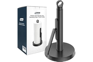 theaoo Heavy-Duty Stainless Steel Paper Towel Holder with Tension Arm – Easy One-Handed Tear, Modern Standing Countertop Disp