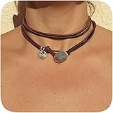 Nexoluxa Boho Choker Necklace for Women Western Leather Shell Cord Trendy Layered Western Turquoise Accessories Necklaces Jewelry for Women