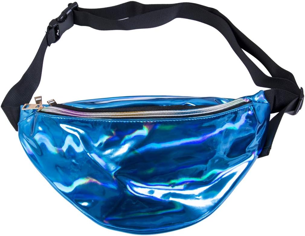 PVC Transparent Waterproof Laser Waist bag Beach Pack (13.77"X 5.11", Blue)