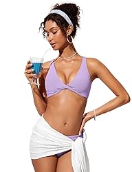 CRZ YOGA Womens V Neck Bikini Tops Twist Front