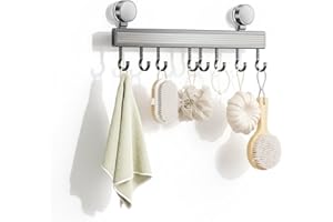 8 Hooks Aluminum Kitchen Rack, No Drilling Wall Mount, Strong Adjustable Suction Cup Hooks for Organizing Kitchen Utensils, S