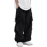 PLEPAN Mens Baggy Cargo Pants Loose Fit Casual Parachute Pants Elastic Waist Drawstring Streetwear Joggers Sweatpants