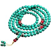 Caiyao 6/8mm 108 Tibetan Turquoise Stone Beads Stretch Bracelet Prayer Buddha Yoga Wrap Mala Bracelet Necklace, one size, Sto