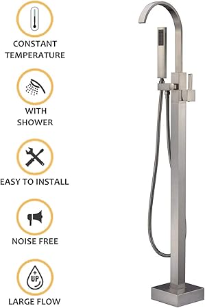 Freestanding Tub Filler Brass Bathtub Faucet Waterfall Floor Mount