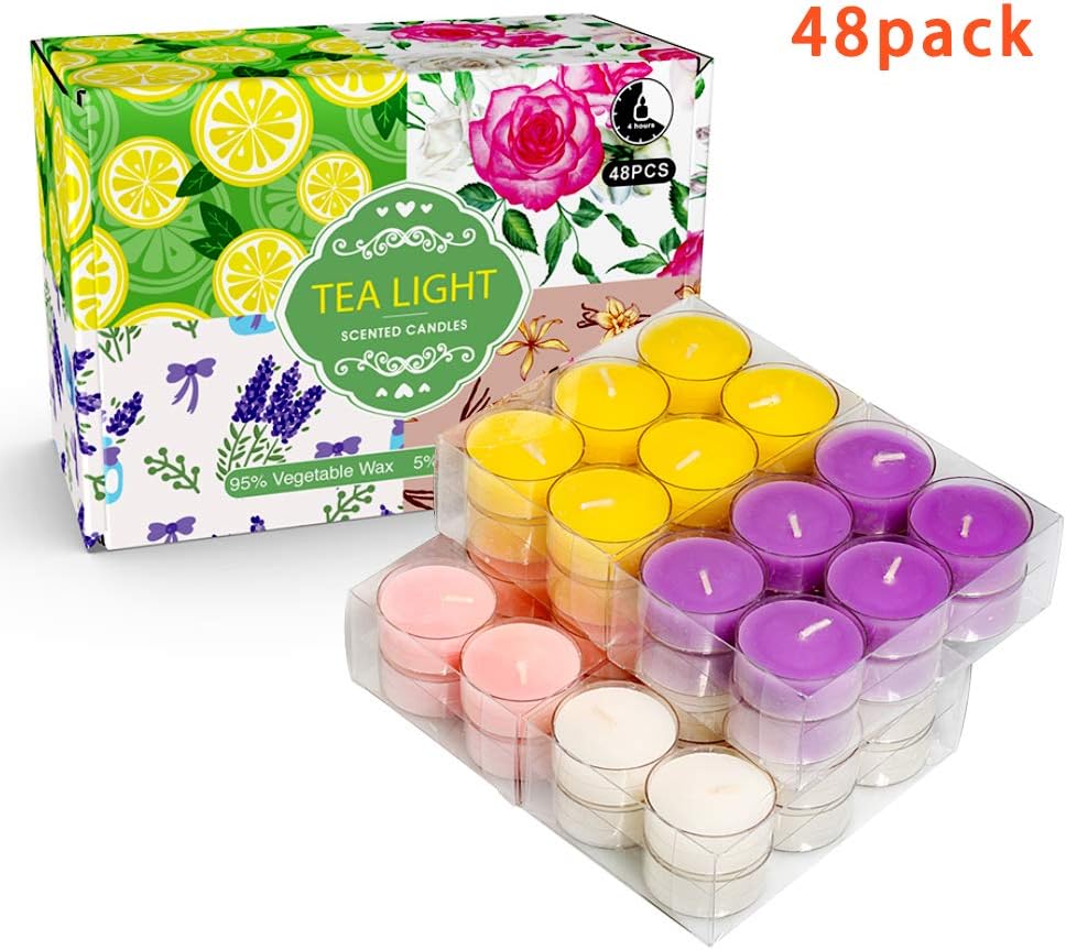 Essential Oil Candle Aromatherapy Candles Bulk (48 Pack) | Long Lasting Burning Soy Tea Lights | Scented Tealight Candle Used for Candle Holder | Gifts Set for Women, Small Cute Candles for Home: Home & Kitchen