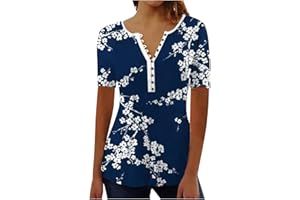 FOCLMP Women Floral Boho Summer Tops Short Sleeve Henley Shirts Dressy Causal Tunic Blouse Trendy Vacation Clothes 2024