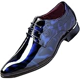 Men Fashion Dress Business Shoe Pointed Toe Floral Patent Leather Lace Up Oxford Black Brown Red Grey