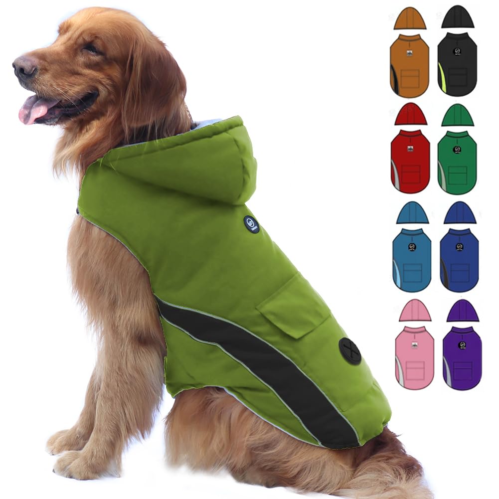 Photo 1 of EMUST Dog Jacket - Cozy Winter Vests for Small to Large Dogs, Reflective Strips, Thick Windproof Clothes, LightGreen