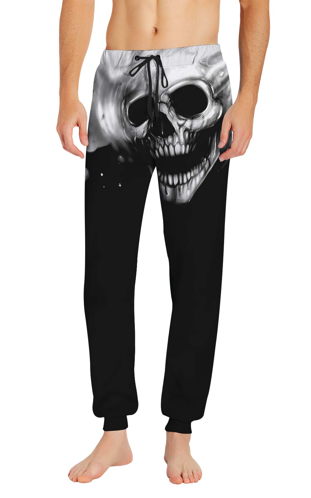 Retro 80s 90s Clothing for Men Women Teen Boys Realistic Print Halloween Skull Graphic Sweatpants Black Grey Vibrant Color Baggy Trousers Drawstring Sports Jogging Hip Hop Pants Outfits M