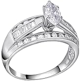 Cubic Zirconia Ring CZ in 925 Sterling Silver - Engagement Rings for Women Promise Rings for Her - Cute Anniversary Statement Cubic Zirconia Jewelry - Birthday Valentines Day Gifts for Womens 3-4.5 ctw