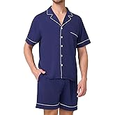 BAMBOO COOL Mens Pajama Set Sleepwear Pjs Button Down Shirts Short Sleeves, Lightweight Soft Pijama Bottoms with Pockets
