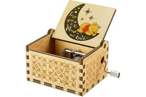 MUZERO Pooh Wood Music Box Valentine Day Gift for Daughter Son Wife, Love You to The Moon and Back Anniversary Birthday Gifts for Husband Play You are My Sunshine