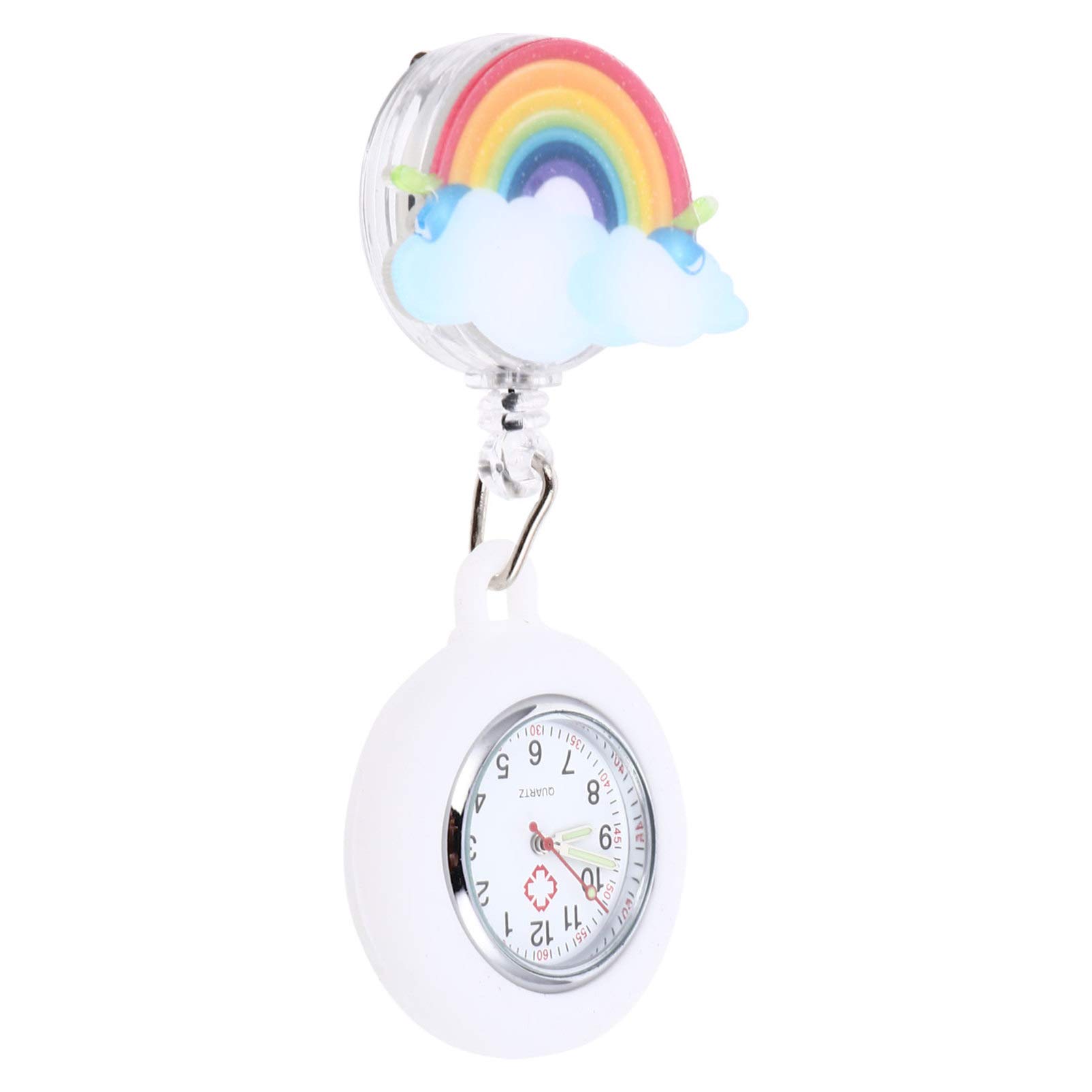 Balacoo Nurse Fob Watch, Retractable Rainbow Badge Watch Portable Nurse Lapel Watch Gift for Girls Nurses Doctors