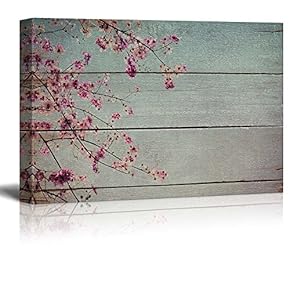 Descending Romantic Branch of Blossoms - Rustic Floral Arrangements - Pastels Colorful Beautiful - Wood Grain Antique - Canvas Art Home Art - 12x18 inches