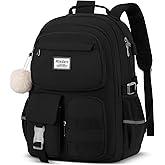 WINDARS School Backpack for Teen Girls, Cute Laptop Backpack for Women Students, Middle High School Bags Aesthetic Bookbag for College Travel Fit 15.6 Inch Laptop (Black)