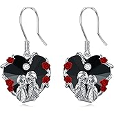VONALA Skull Earrings for Women Sterling Silver Skull Rose Dangle Earrings Skeleton Lover Drop Earrings with Black Heart Crystal Gothic Skull Jewelry Gifts for Women Teens Girls Birthday