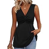 JUSTFASHIONNOW Womens Twist Front Babydoll Tank Tops Summer V Neck Sleeveless Shirts 2026 Dressy Trendy Peplum Tops