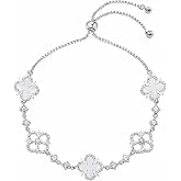 Pinkment Crystal Bloom bracelets for women, Silver adjustable slider bracelet, Four leaf clover charm bracelet, Thin, Stackable, Trendy, Dainty, Elegance bracelet, Jewelry gift set for her