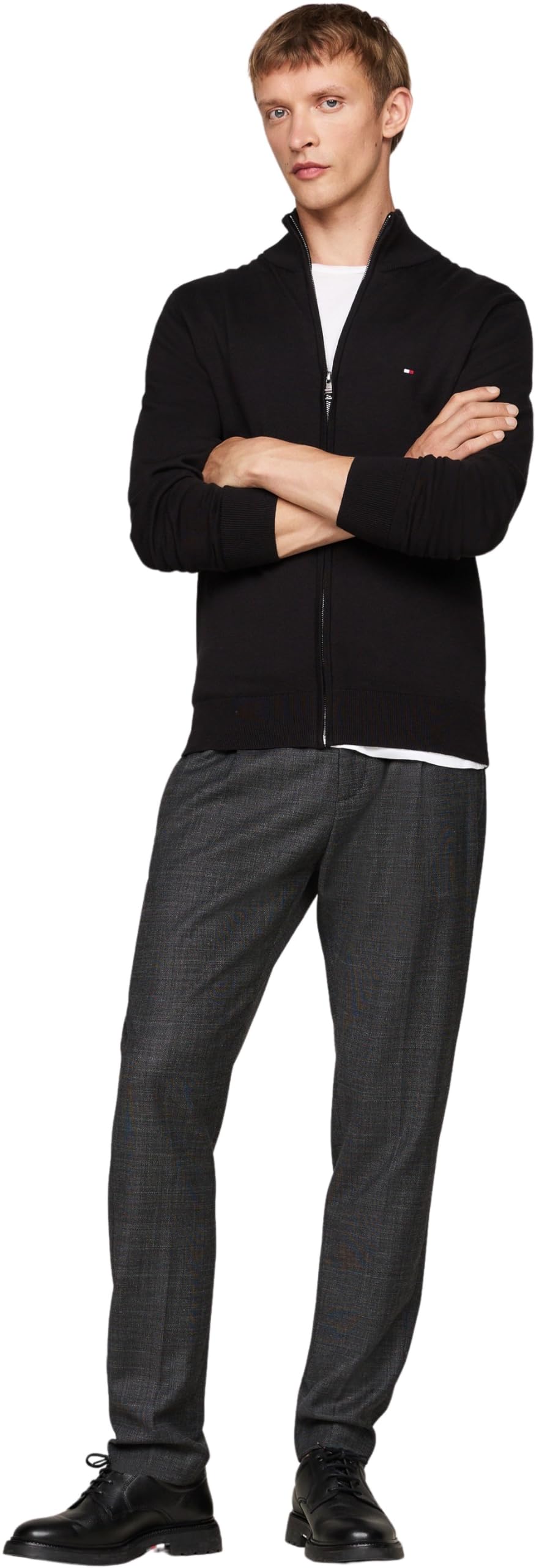 Tommy Hilfiger Herren Pullover mit Reißverschluss Essential Cotton Zip Thru Stehkragen, Schwarz (Black), L 4