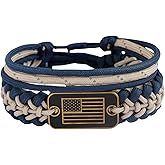 VIKENNIA Paracord Bracelets - Adjustable Size Bracelets with Bronze USA Flag Charm - 550 Paracord Survival Bracelets for Hiking Camping Outdoor Traveling - Handmade Bracelet For Men and Women - Gifts for US Army Military Veterans
