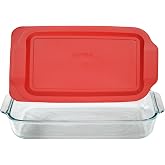 Pyrex 233 3-Qt Dish &amp; 233-PC Red Lid - Made in USA | Glass Container | BPA-Free Plastic | BASICS | Rectangular Food Storage Replacement Cover