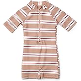 glcsisi Girls One Piece Swimsuit Zipper Long Sleeve Rash Guard Green Striped Sunsuit Seersucker Bathing Suit with Ruffle Butt