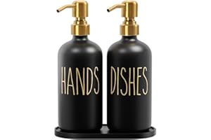 MOMEEMO Kitchen Soap Dispenser Set, Contains Hand and Dish Soap Dispenser, Suitable for Black and Gold Kitchen Decor. (Black & Gold)