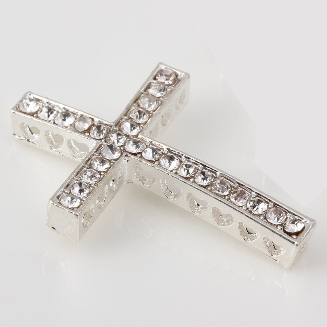 RUBYCA 30pcs Cross Sideway Metal Connector Bead DIY Shamballa Bracelet White Silver Color White Clear Crystal Inlay
