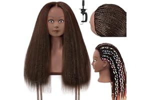 FABA 100% Real Hair Mannequin Head with Hair Doll Head Styling 20″-22″ Cosmetology Manikin Practice Head Hairdresser Doll Head for Dyeing Cutting Braiding with Clamp Stand