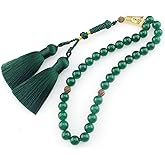 beirunde Muslims Islamic Dhikr 33 Tasbeeh Tasbih Prayer Beads, Green Agate Stone Beads with Tassel